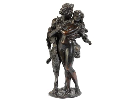 Bronzefigurengruppe: Satyr umwirbt eine junge Mänade